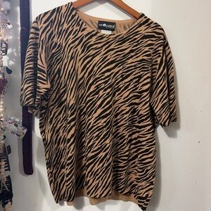 Sag Harbor Zebra Print Short Sleeve Top - Black and Tan